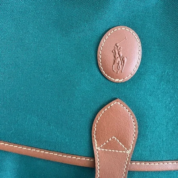 Polo Ralph Lauren Green Canvas Messenger Bag With Brown Leather Trim - Picture 2 of 14